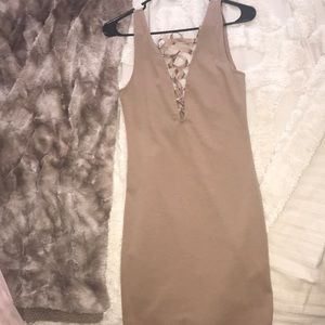 Lace up bodycon tan dress